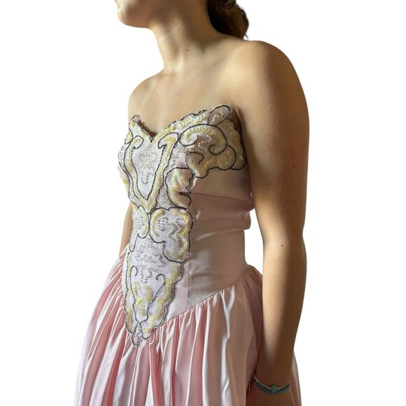 Vintage Zum Zum Pink Strapless sequin beaded Prom Dress size small - Picture 6 of 17